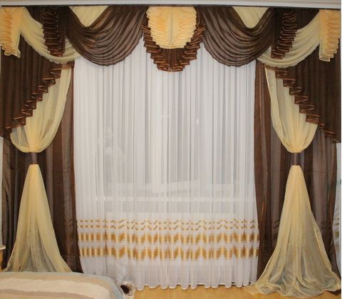 Комплект штор с ламбрекеном шифоновый №132 коричневый